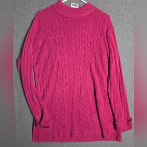 Chic Magenta Cable Knit Long Sweater Medium. Classic. Girlcore. Cozy
